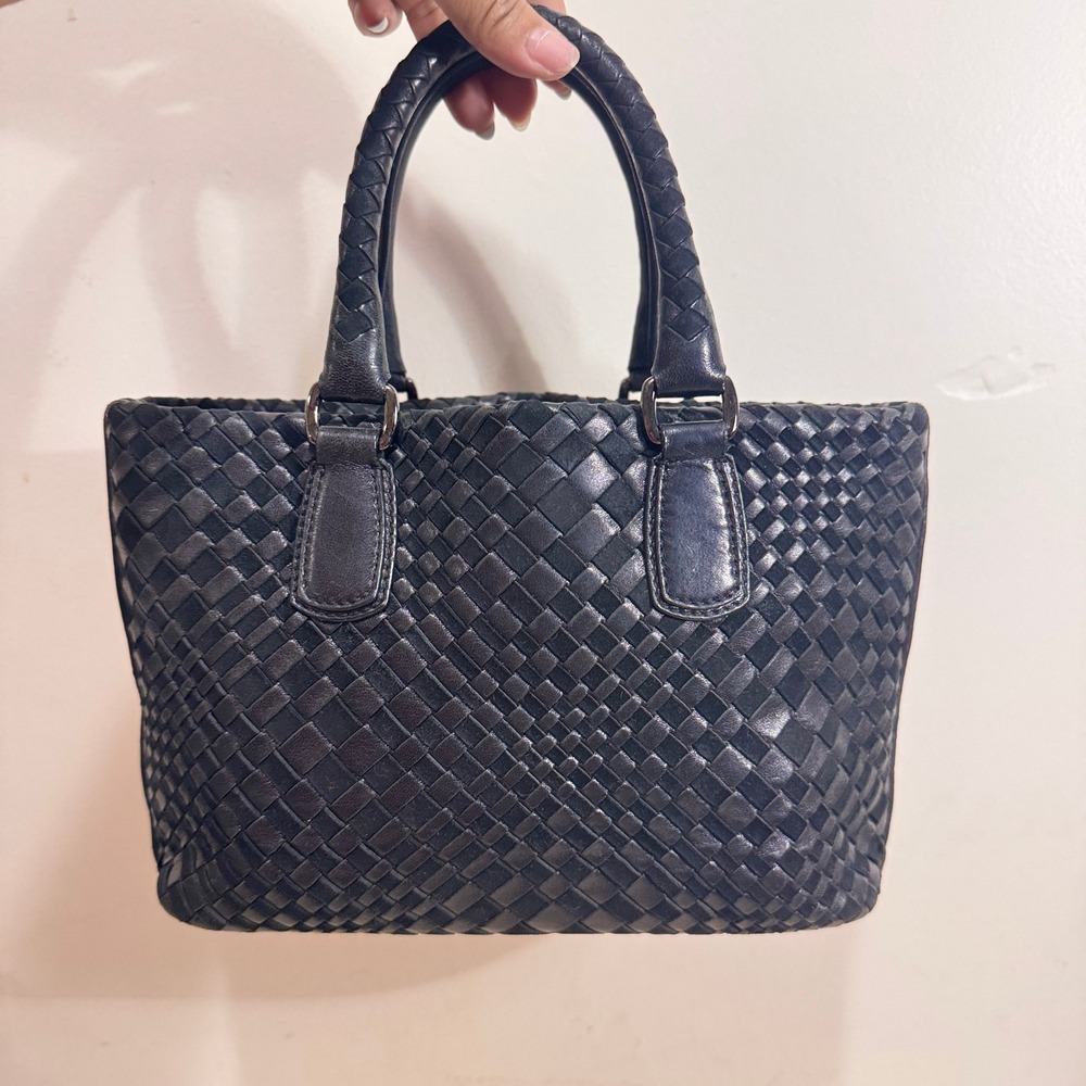 Vintage Y2K Jennifer Tattanelli Women's Black Woven Leather Tote Bag